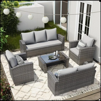 5-Piece Grey Wicker Patio Conversation Set 1