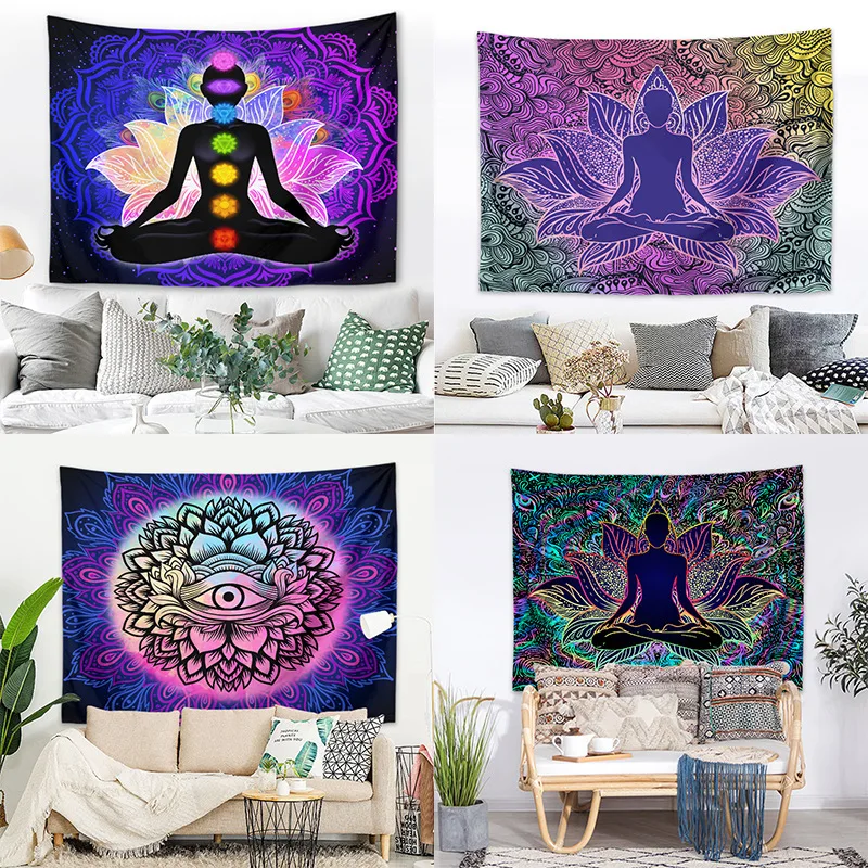 

Meditation Seven Chakra Tapestry Indian Buddha Wall Decoration Mandala Tapestry Witchcraft Bohemian Hippie Home Yoga Mat