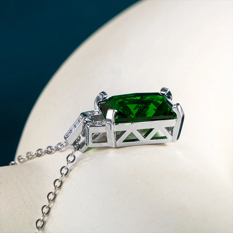 925 Sterling Silver Necklace for Women 8*14mm Emerald Square Pendant 45cm Clavicle Chain Female Wedding Dinner Gift JoiasHome pendant necklace silver necklace silver pendant silver necklace charms