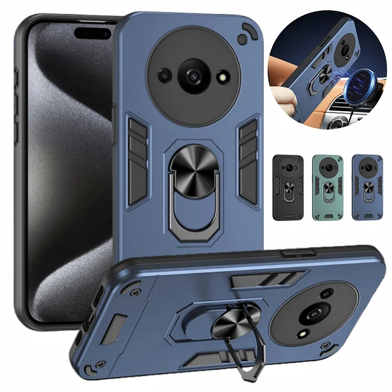 Étui Xiaomi Redmi Note 14 Pro 4G, PIXFAB Noir Avec Anneau Support Et Béquille Antichoc