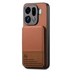Premium PU Leather Magnetic Flip Wallet Case with Card Slot and Stand Holder - Shockproof Bracket Cover - OPPO Find X9 (Brown)
