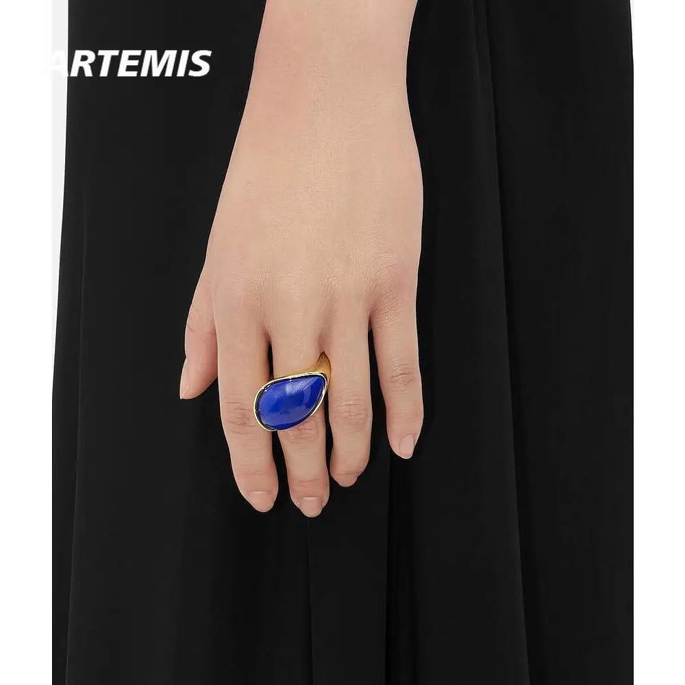 

Fashion Designer Brand Brass Plated 24K Gold Blue Ring Women Luxury Jewelry Trend