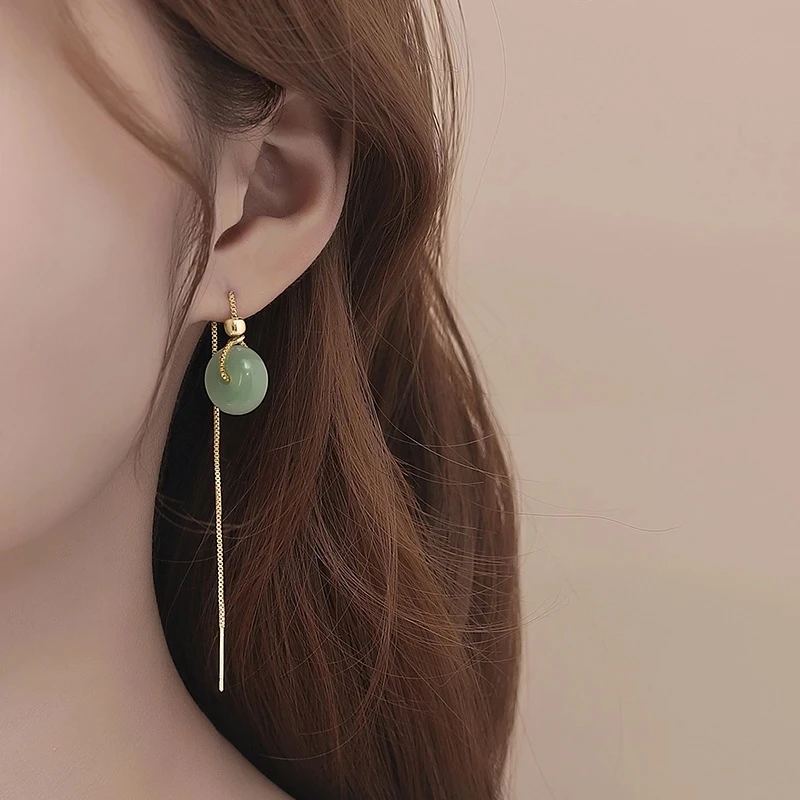 

Classics Gold Color Hetian Jade Drop Earrings for Women Ladies Green Stone Fine Jewelry Girls Party Gift Dropshipping Wholesale