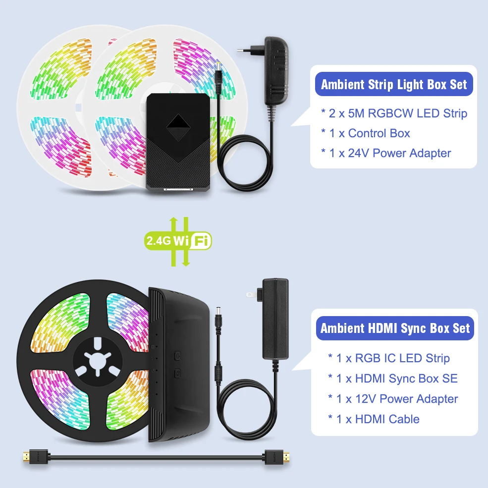 Bande LED IC RVB connectée et intelligente pour TV 55-65 avec boîtier de  synchronisation HDMI