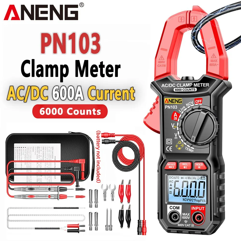 ANENG PN103 6000 Counts Digital Clamp Meter Multimeter 600A AC Current AC/DC Voltage Tester Hz Capacitance NCV Ohm Diode Testers