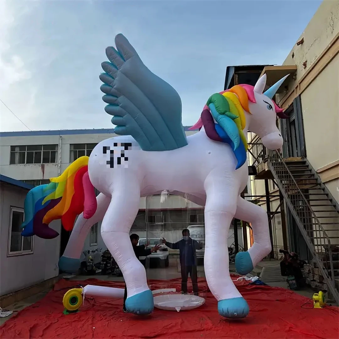 Giant Inflatable Unicorn Air Blow Flying Horse Balloon Blower White LED Light Event Nightclub Decor Advertising Props