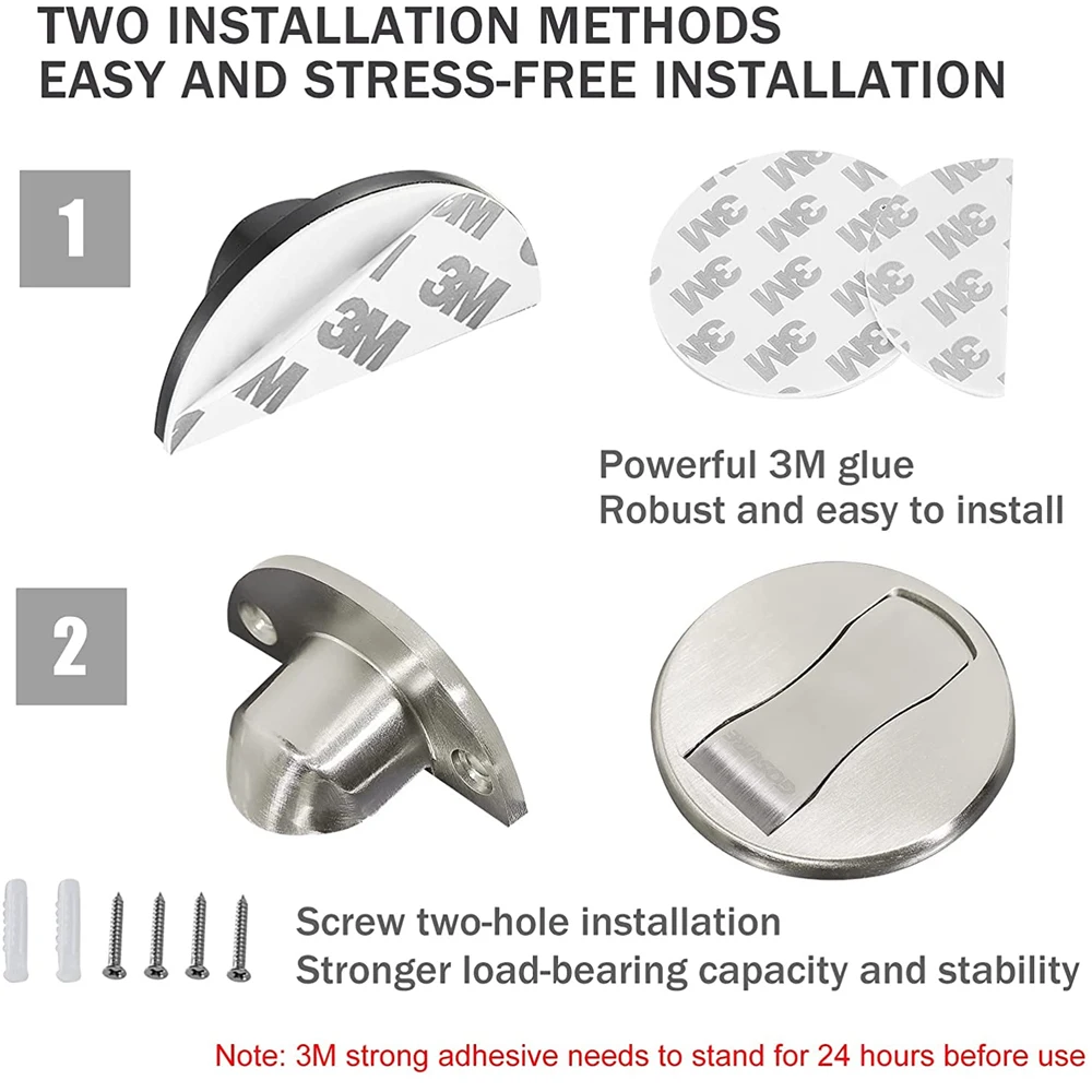 Topes de puerta, paquete de 2 topes magnéticos de puerta de níquel  cepillado para montaje en pared, tope magnético de puerta resistente, acero