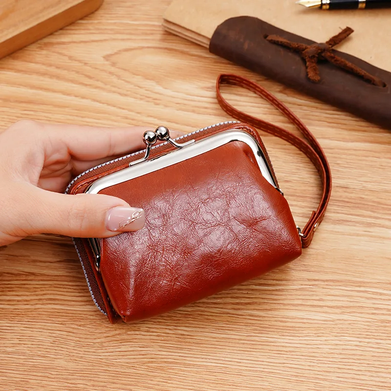 Women Card Holder Wallet Clutch Bag with Lanyard Leather Zipper Multi Card Slot Coin Purse