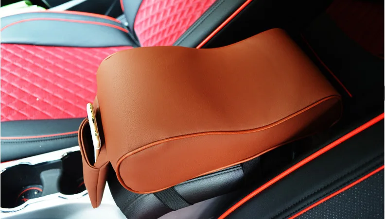 PU Leather Car Armrest Box Pad Cushion Auto Center Console Arm Rest Seat Box Heightening Soft Pad Hand Support with Storage Bags 15 undefined