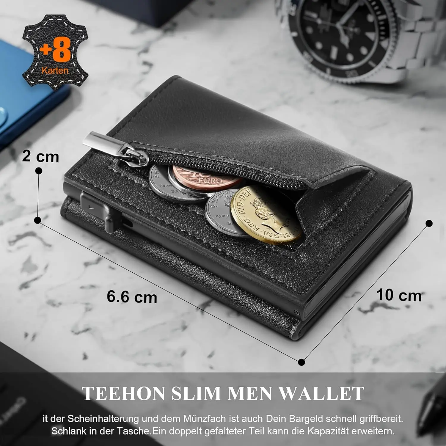 New Slim Wallet for Men, Mini Wallet with Coin Compartment, RFID Protection and ID Window Credit Card Holder