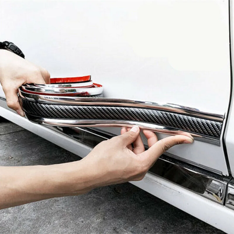 

1pc Car Side Skirt Door Sill Strip 2m*3cm Carbon Fiber Silver High Quality Anti-collision Strip Protector Accessories Parts