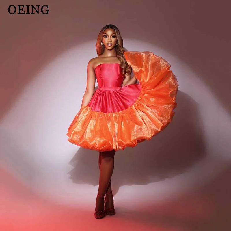 

OEING Contrast Color Prom Dresses Sparkly Strapless Knee Length Ruffles Homecoming Dress Mini Birthday Gowns Gala 2024 Event