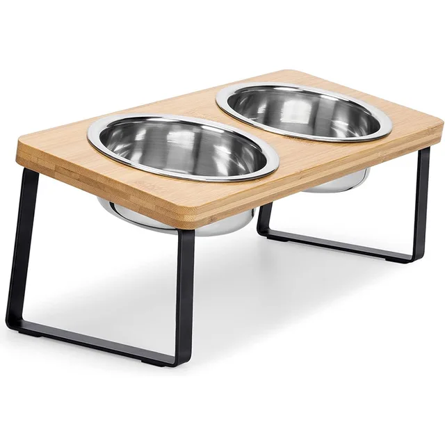 Elevated Slanted Kitten Plate Set of 2 Stainless Steel Plates for Indoor Cats, 2 Bowl Cat Feeder Easy to Assemble 6
