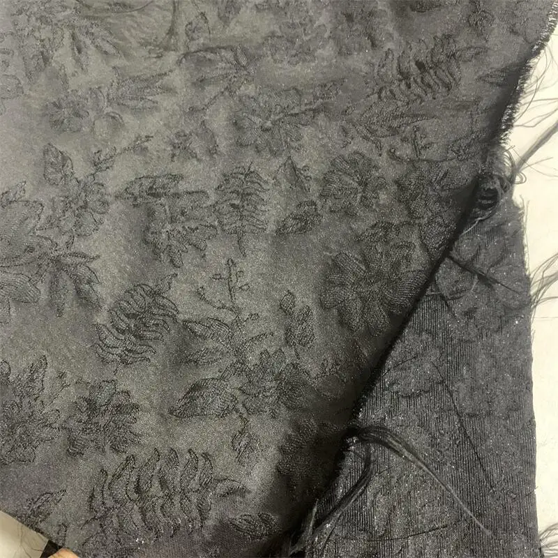 160m Width Three-Dimensional Weaving Silver Purple- Pink RoseBlack Flower Jacquard Craft Fashion Fabric DIY