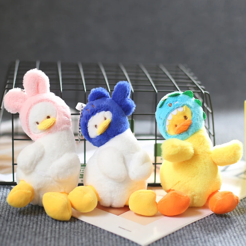 

1PC Stuffed Cute Skew Head Duck Pendant Plush Animal Toys Kawaii Bag Hanging Ornament Keychain Children For Gift Color Random