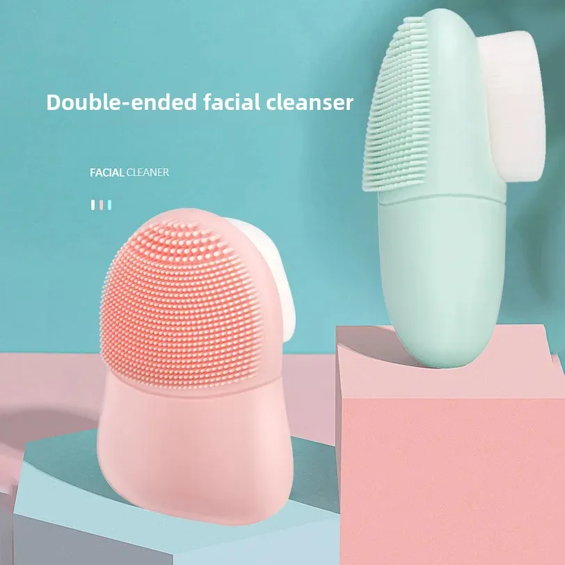 Dual-Head Silicone Makeup Brush Japanese Manual Facial Cleanser Pore-Cleaning Blackhead Removal Tool For Home Use
