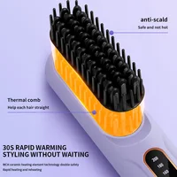 Peigne chauffant électrique pour cheveux raides, écran LCD, USB, sans fil, portable, outil de coiffage à ions négatifs, brosse à lisser aste 4
