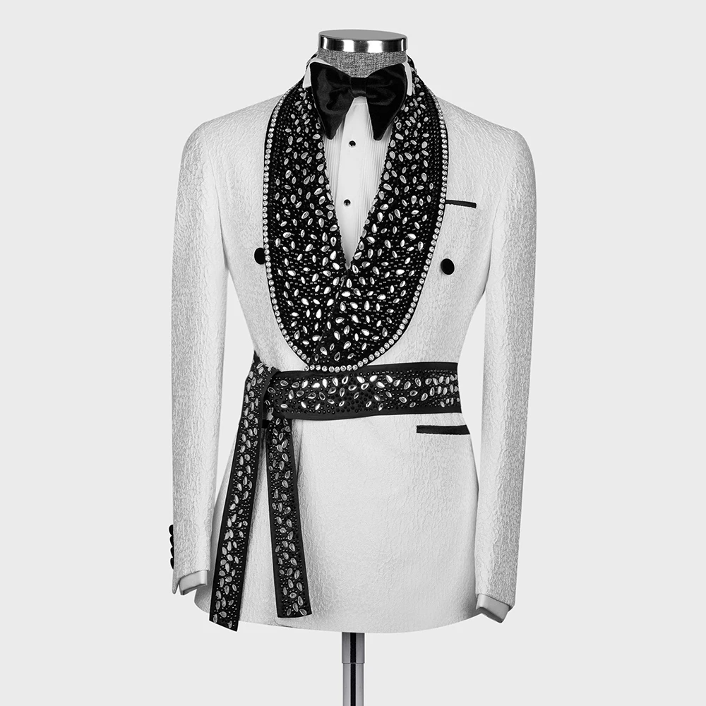Boy Diamond Lapel Suits Double Breasted Floral Jacket Pants 2 Pieces Children Tuxedos