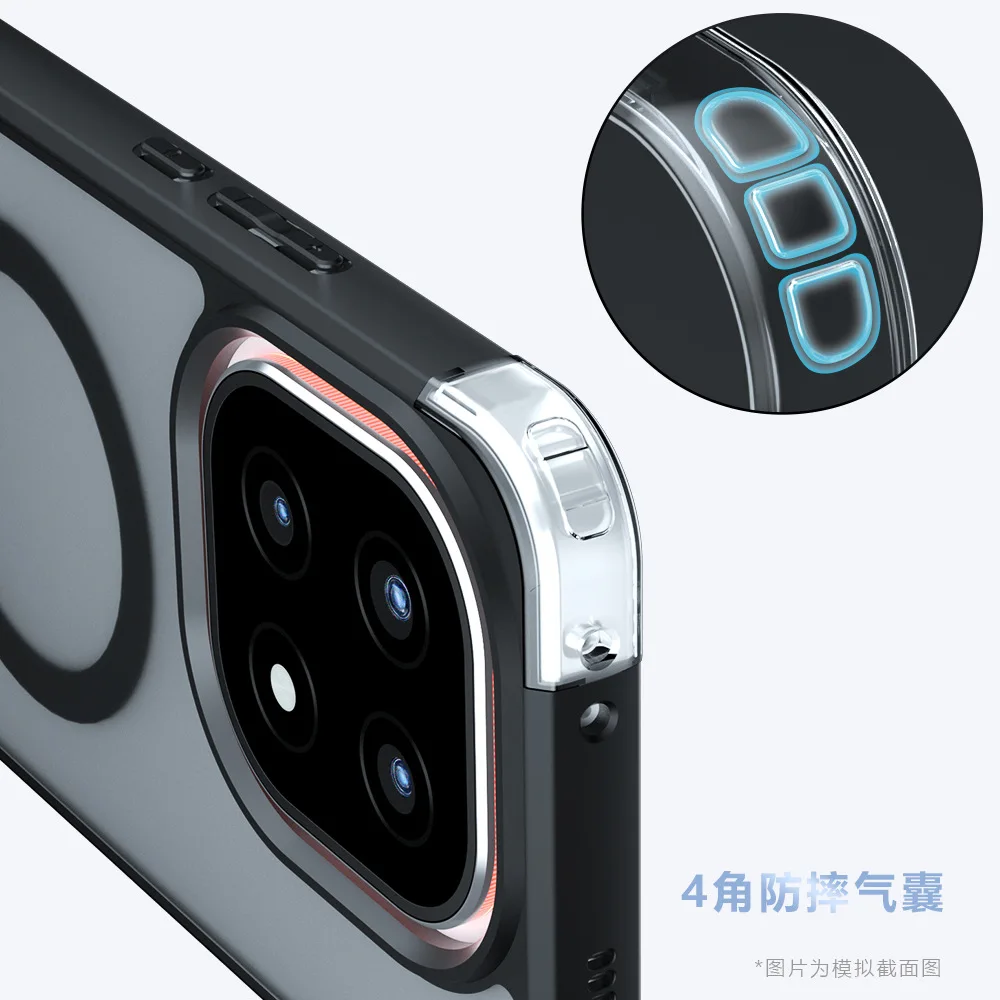 Magsafe-Compatible Magnetic Matte Acrylic Shockproof Wireless Charging Case with Frosted Airbags and Hard PC Cover