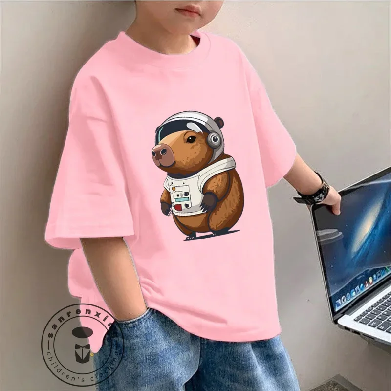 Adorable Kids Fashion Tee Capybara Illustration Perfect Summer Wear Soft Fabric Ideal Gift for Children All-in-one Base Shirt 6