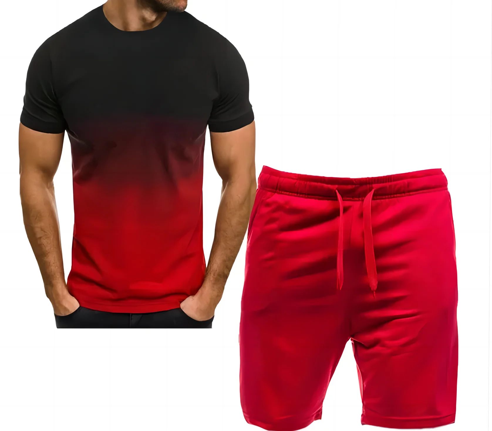 Summer Breathable Sports Suit Men's Short-Sleeved Shorts Loose Quick Drying T-Shirt Short Quarter Pants Casual Running Suit