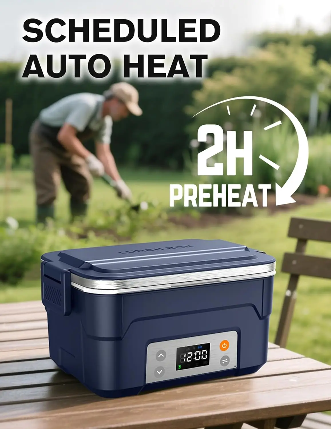 XL 6.3-Cup Cordless Electric Lunch Box for Adults, Heated Lunch Box for Men with Scheduled Heating, Portable Car Food Warmer