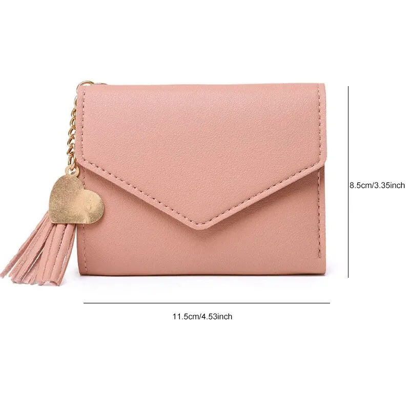 Pink Women Mini Tassel Pendant Wallet Card Holder Fashion Coin Purse