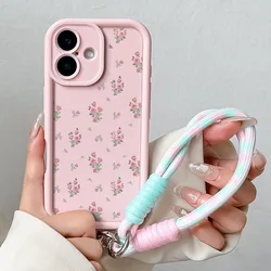 Charming Floral Lanyard Phone Case with Hand Strap and Soft TPU Cover - iPhone 15 Plus (Hua023 - Pink - SS)