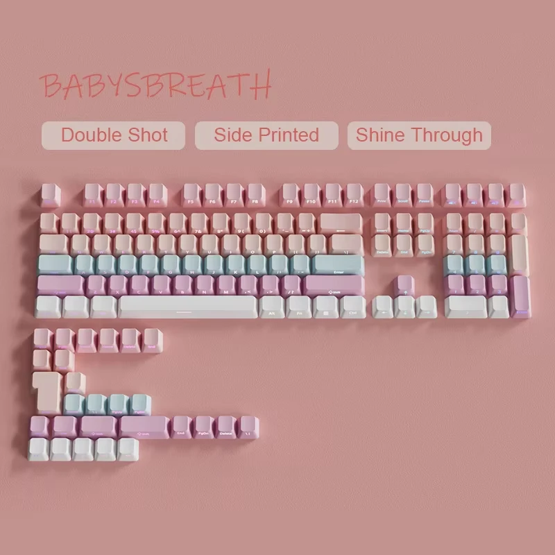 Gradient Green Shine Through Keycaps - PBT Double Shot Side Printed, OEM Profile for Gaming Keyboards (135 Keys)