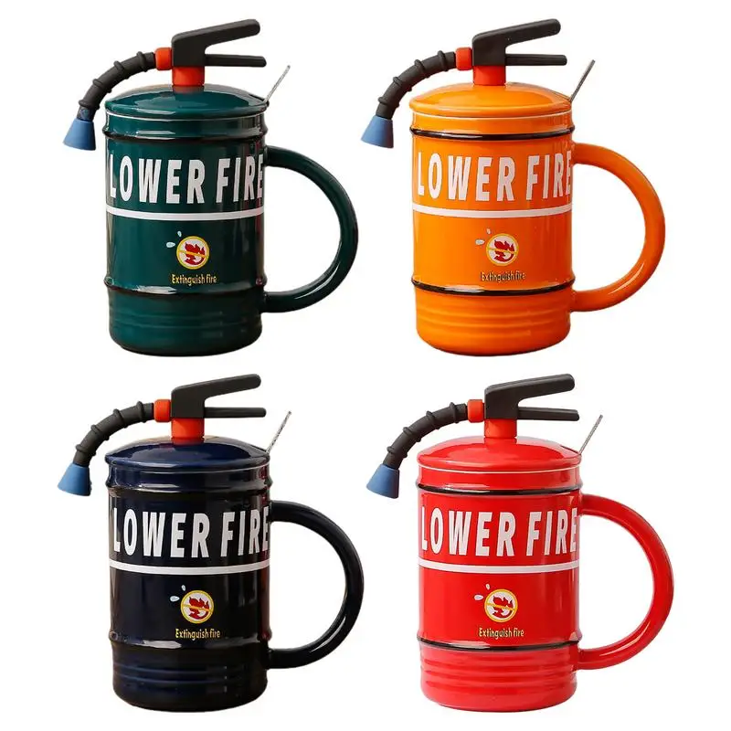 

480ml Fire Extinguisher Coffee Cup ceramic tea Coffee mug with lid spoon handle large capacity Firefighter beverages drinkware