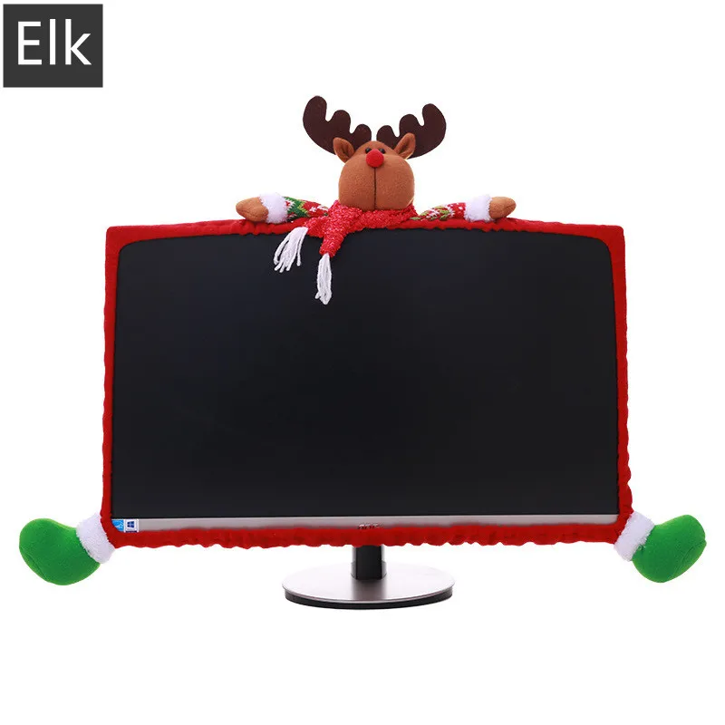New Christmas Computer Monitor Cover Elastic Christmas Decoration Reindeer Laptop Computer Cover For Christmas Home Office Decor
