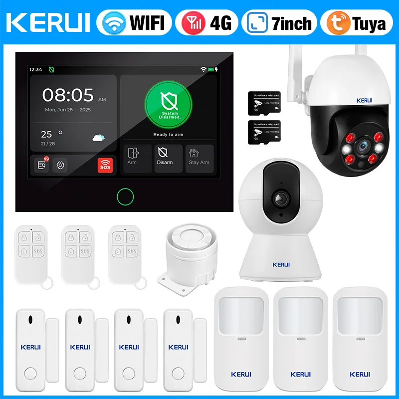Wireless Burglar Alarm 7 inch Large Touch Screen Panel 4G WIFI Home Alarm System