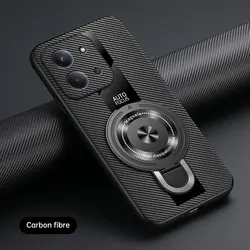 Luxury Silicone Sheepskin Leather Magnetic Ring Holder Shockproof Back Cover for Redmi 15C 4G (Carbon Fiber Patten)