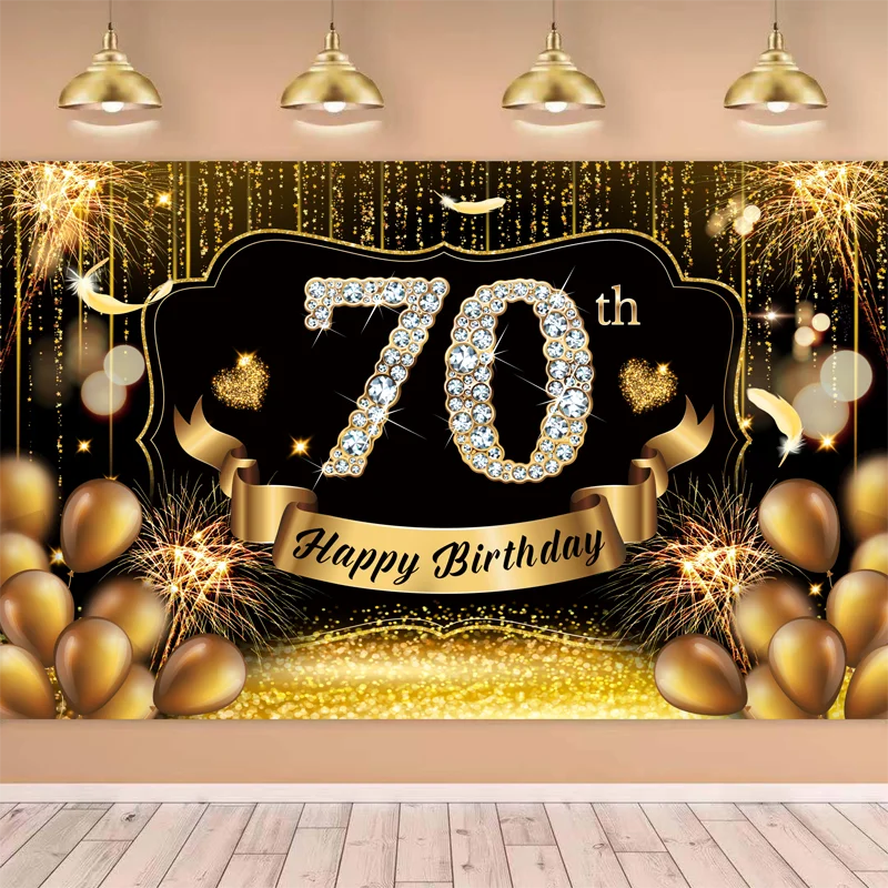 Description Picture 4 of itemGolden Black Happy 70 60 50th Birthday Background Adult Birthday Party Decor Banner Photography Backdrop Photo Studio Props