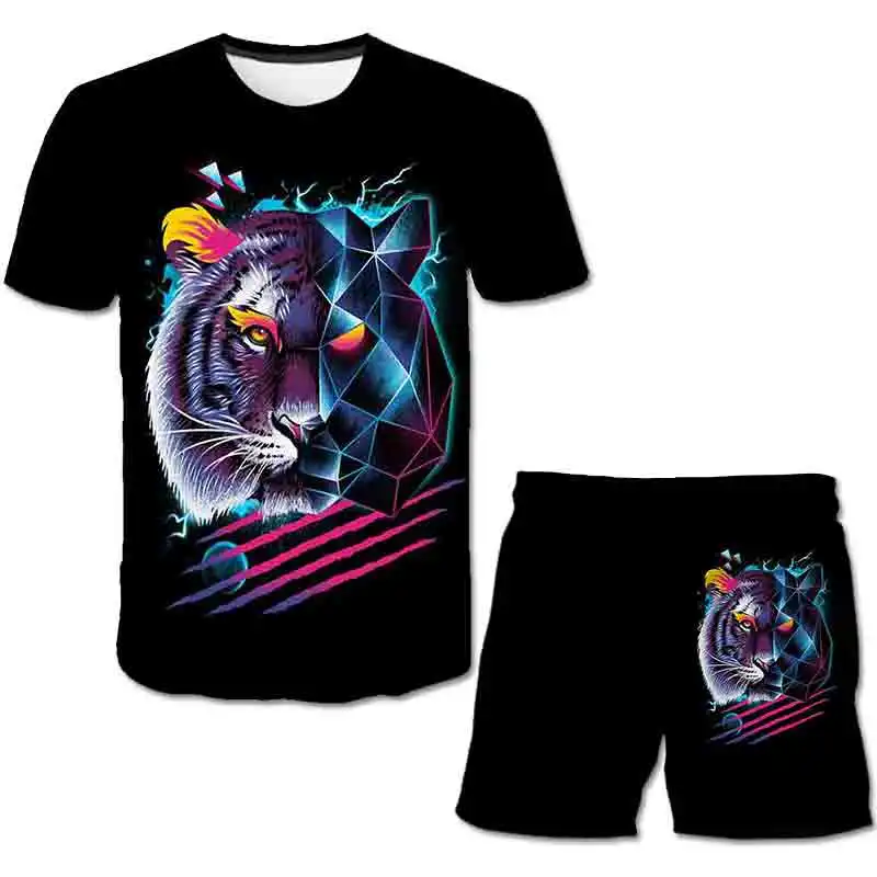

Fashion Boys Girls Summer Animal Cool Tiger Clothes Sets Children T Shirts Short Pants Clothing Suits Kids 4-14 Y Outfits