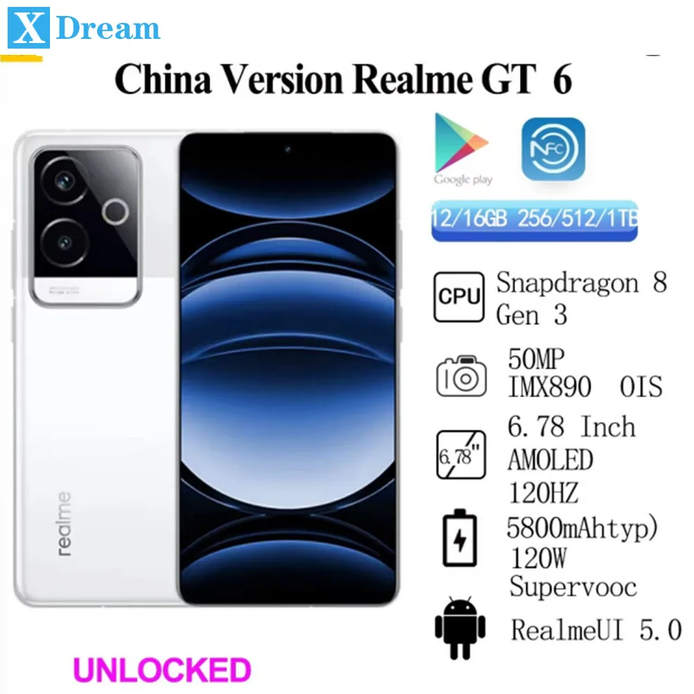 China Version Original Realme GT 6 Snapdragon 8 Gen 3 6.78