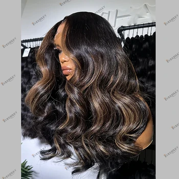 Peruvian Remy Hair Black Women Body Wave Human Hair Full Lace Wigs 250%Density Ash Brown Highlight 13X6 Lace Front Wigs