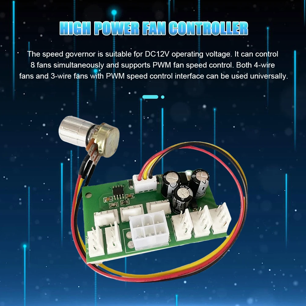 Cooler Fan HUB DC12V 3/4-Wire PWM Fan Speed Controller 8-Way High Power Standby 0.015A 25khz for Computer Case Fan