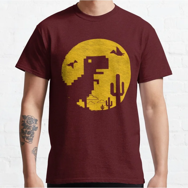 Retro Dinosaur Pixel Art T-Shirt - Funny 90s Video Game Design for Men, Large Size Adult Tops