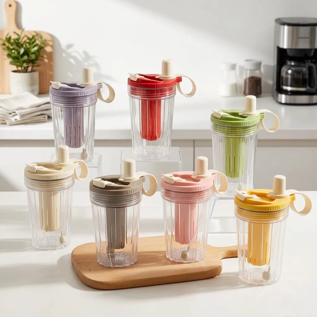 Leak-Proof Transparent Sports Bottle with Reusable Straw and Tea Strainer