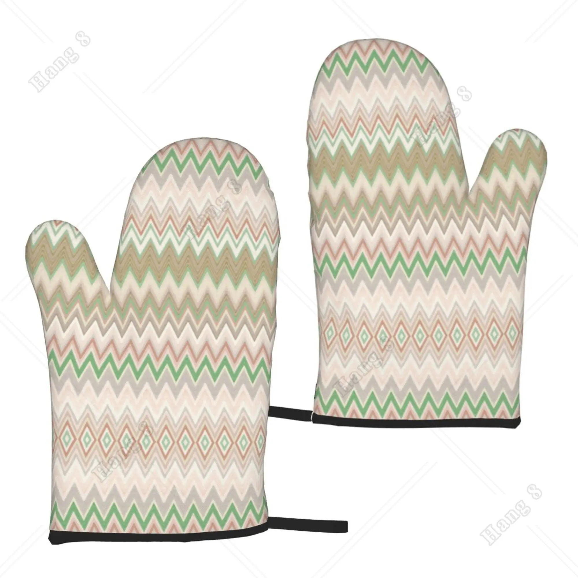 

Boho Stripes Zigzag Pattern Oven Gloves for Men Women Kitchen Grilling Barbecue Heat Resistant Cooking Accessories One Size