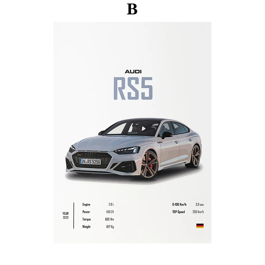 thumbnail image 1 of Cuadro sobre lienzo para pared con diseño de coche de lujo R8 RS7 RS5 PS6 PS4 RSQ8, póster nórdico e impresión de imágenes para pared, decoración del hogar para sala de estar, 1 of 5
