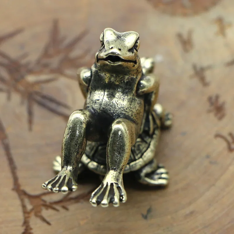 Antique Brass Meditation Zen Frog Statue Ornament Copper Animal Sculpture Incense Burner Home Desk Decorations Tea Pet