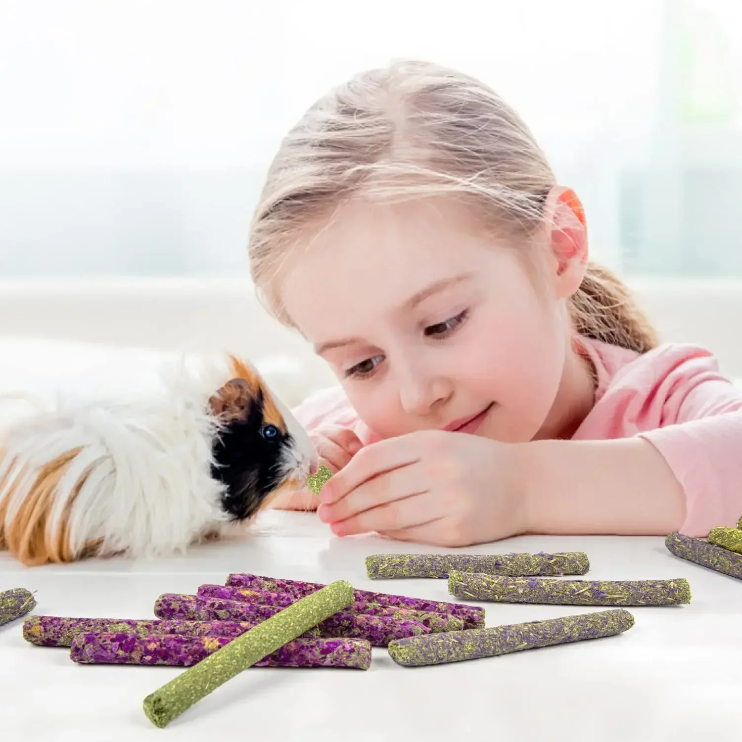 Palo de lavanda de caléndula rosa, juguete para masticar Molar para conejos, palitos para masticar para hámster, Chinchilla, conejillo de indias, golosinas molares, merienda, 6 uds. 2