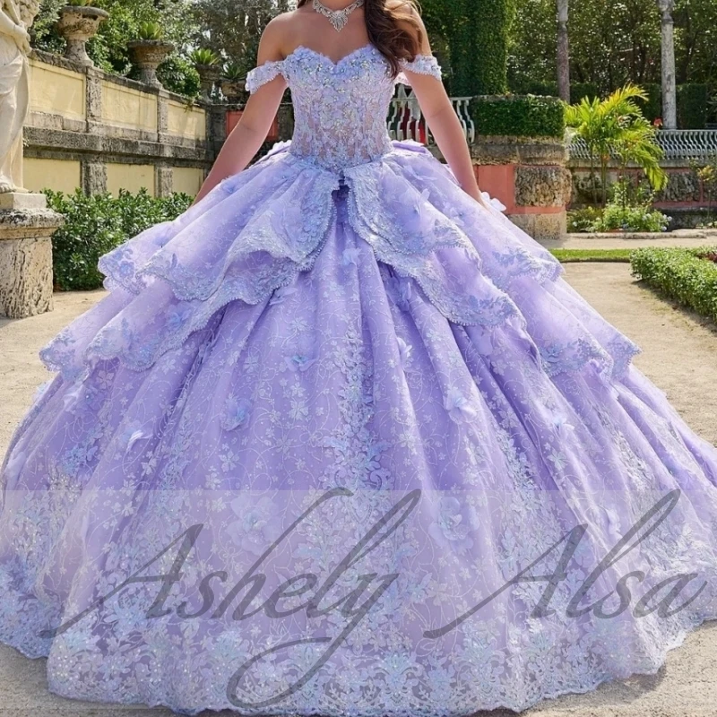Princess Girl Quinceanera Dresses For 15 Girl Off Shoulder Lace Applique Big Ball Skirt Women Prom Party Dress 16