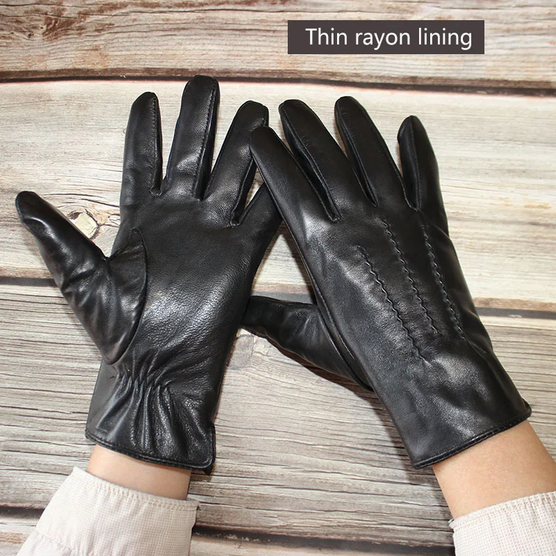 Summer Driving Thin Sheepskin Gloves Men's Single Leather Unlined Rayon Lining Spring Autumn Outdoor Motorcycle Riding Points