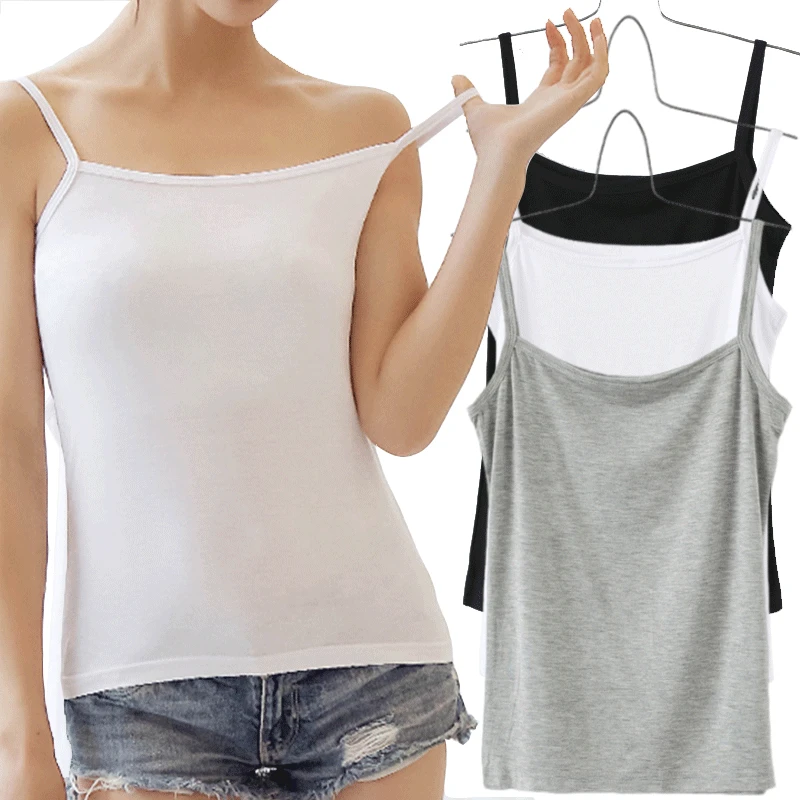New Women Camisoles Summer Girl Sexy Strap Cotton Sleeveless Thin Camisole Vest Solid Top All-match Base Vest Tops Female Undies