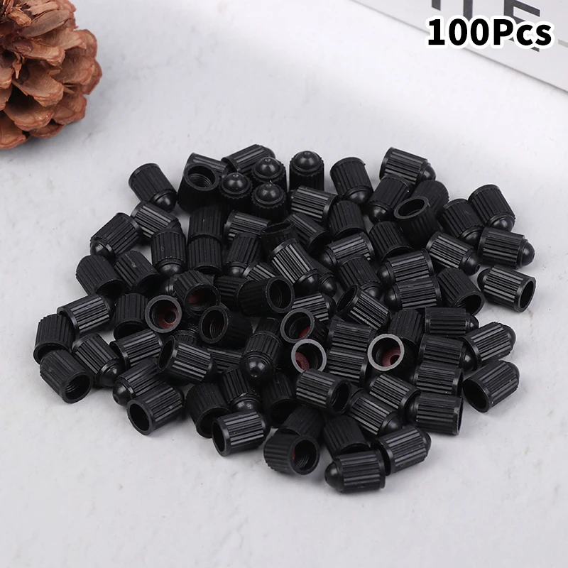 100PCS Car Tire Valve Plastic Black Bike Tyre Valve Caps O Rubber Ring Covers Dome Shape Dust For Car Motorcycle Cap Decor