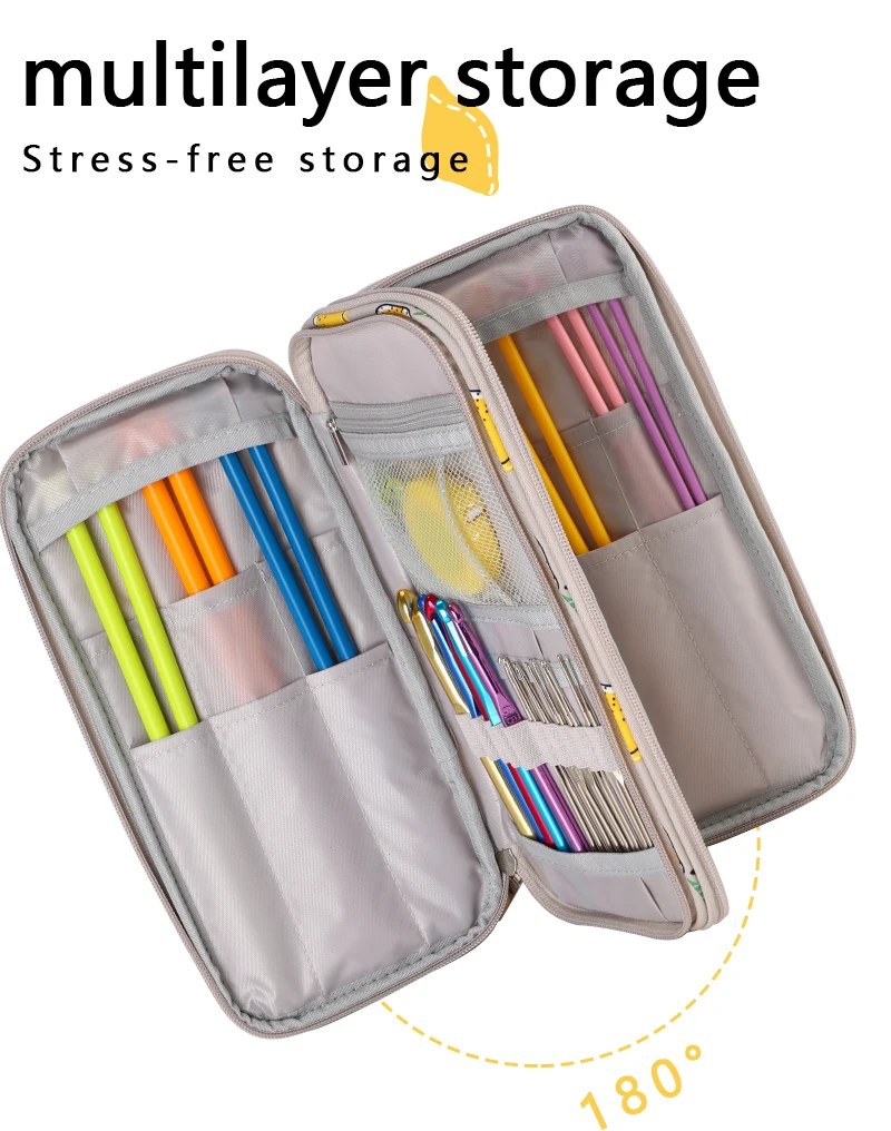 Empty knitting Needles Organizer Yellow Lemon Crochet Hooks Storage Bag Waterproof Rectangle Sewing Tools Accessories Bag