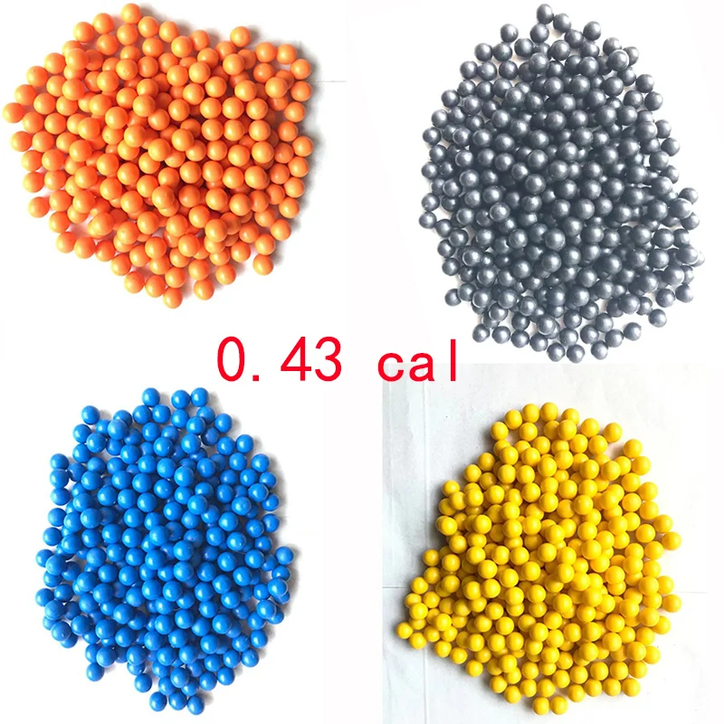 .43Cal X 500 PCS Paintball Bullet Fit for HDP 0.43 Caliber Self Defense Practice Reusable T4E Paint Ball Ammo Solid Rubber